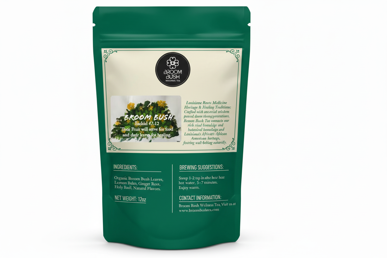 Back Label with Broom Bush Brand Story